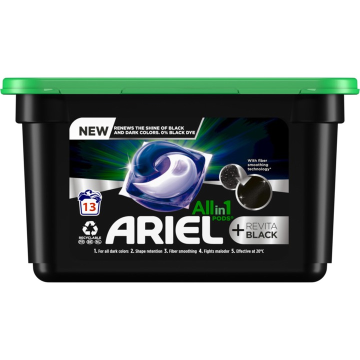 Перилен препарат на капсули, Ariel, All in one, Revita black, 13 пранета