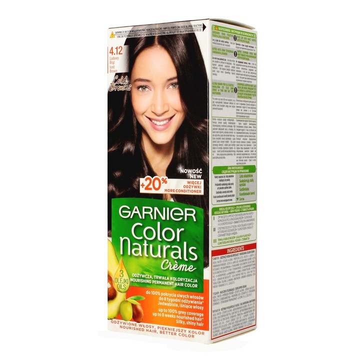 Vopsea de par, Garnier, Color Naturals, Cu amoniac, Nr. 4.12, Saten inchis