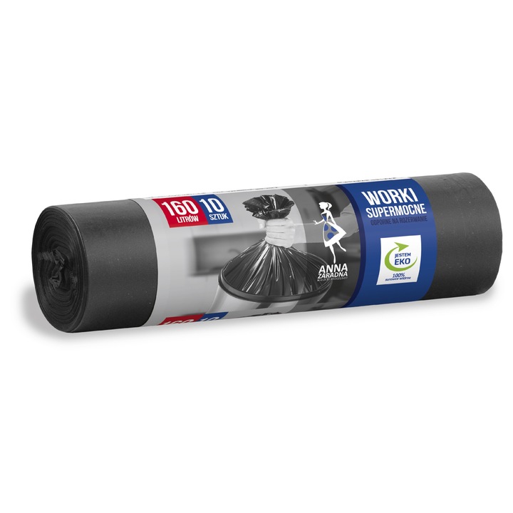 10 db-os szemeteszsák szett, Zaradna Anna, 160l, Fekete