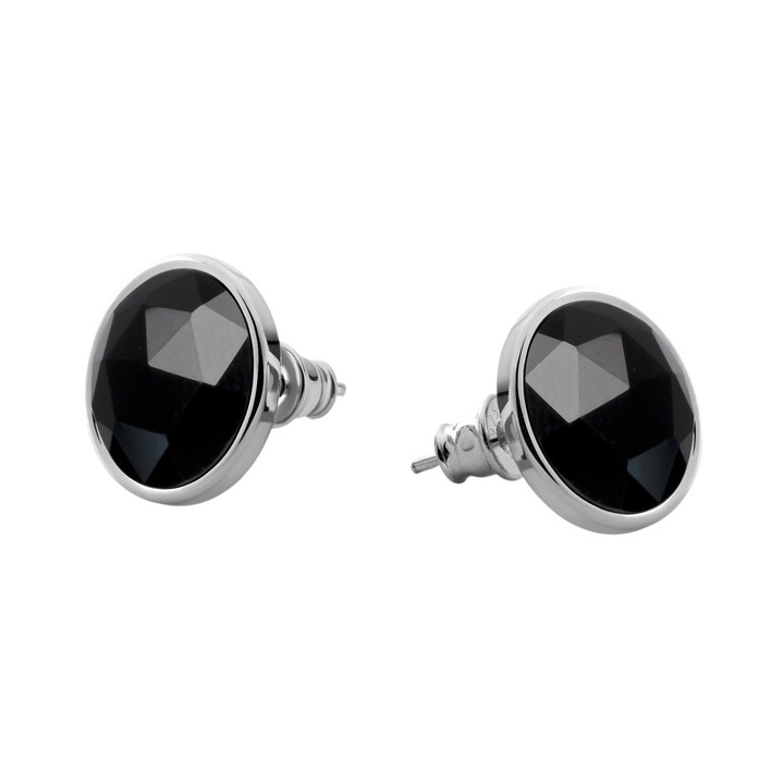 Cercei stud eleganti din argint 925, stift, cu piatra Rose Cut – Onix Negru, placati cu platina, Giorre