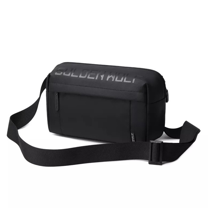 Crossbody vagy válltáska, smart casual, lyukkal audio kábelekhez, Golden Wolf, 29x17x6 cm, fekete