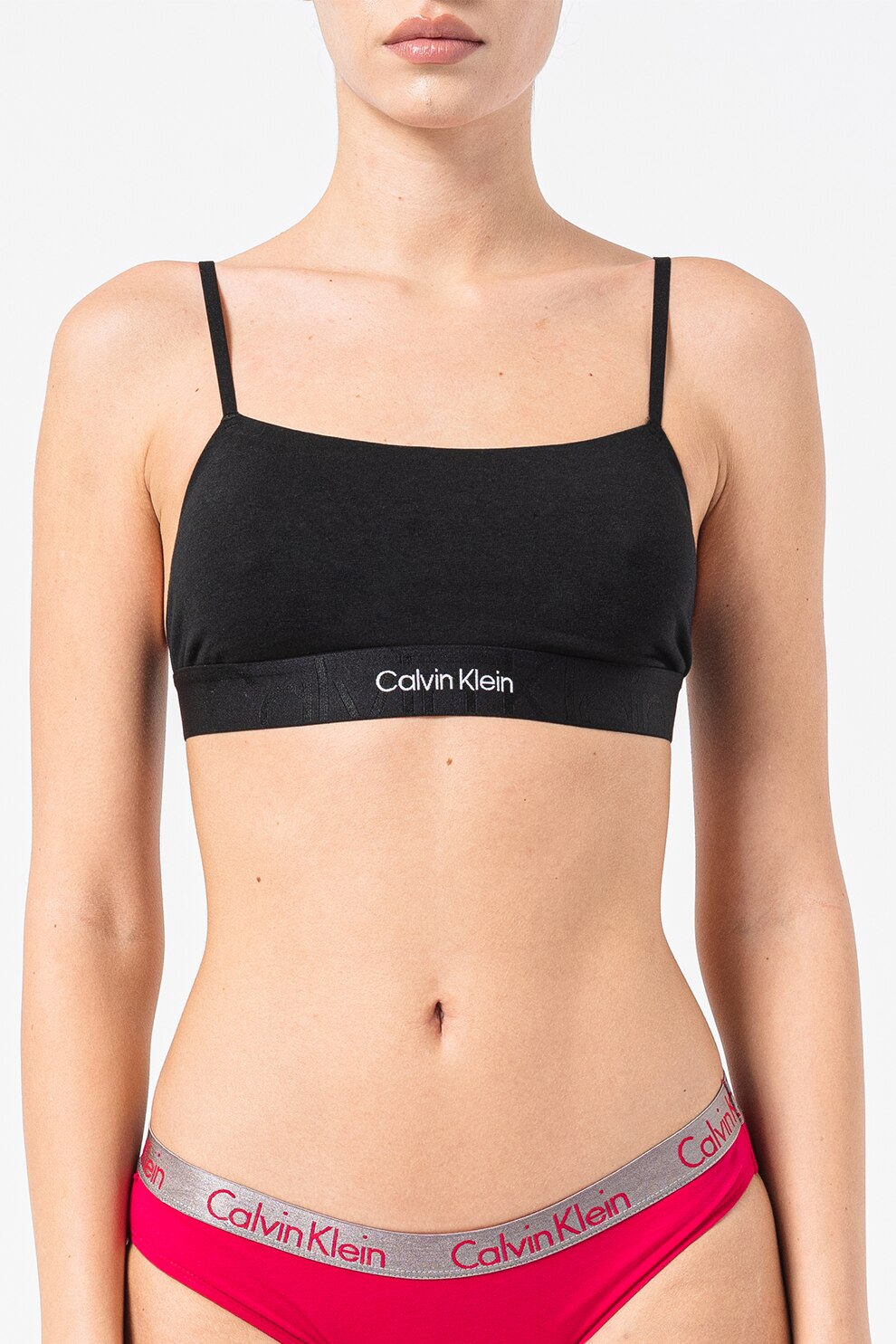 CALVIN KLEIN, Bustiera cu banda logo, fara burete, Negru, XS