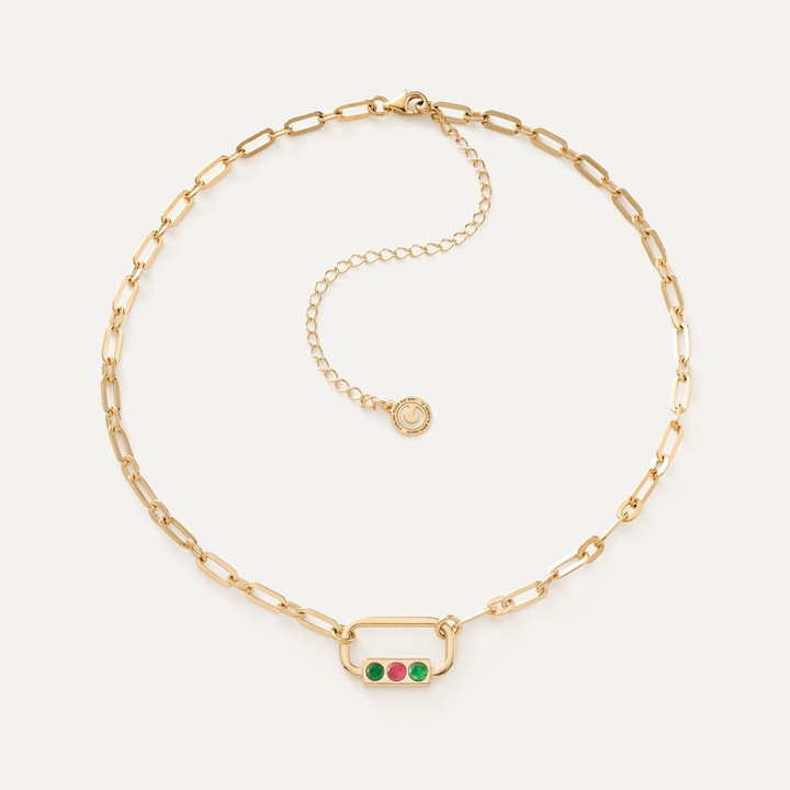 Colier din argint cu zale - pietre colorate acoperite cu aur