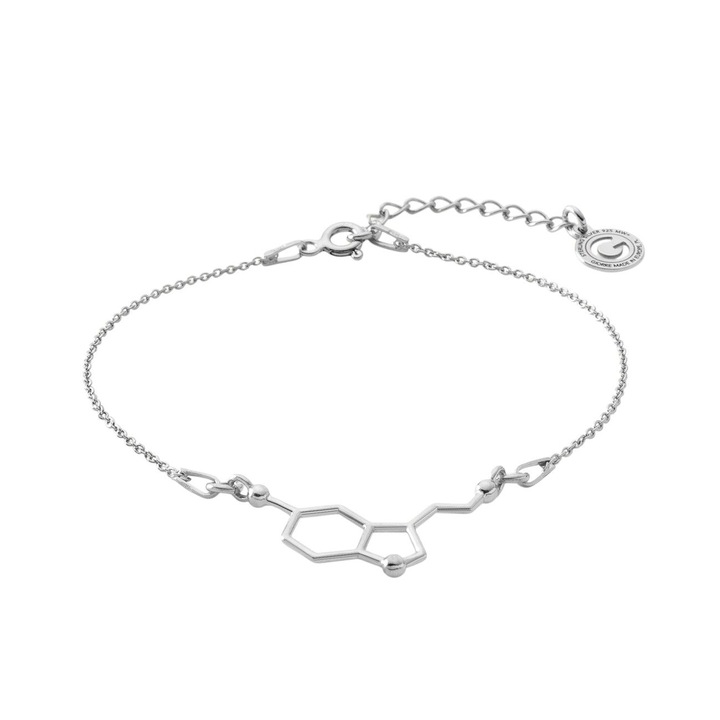 Елегантна гривна от сребро проба 925, украсена със символ на молекулата серотонин, покрита с платина за изтънчен блясък, Giorre