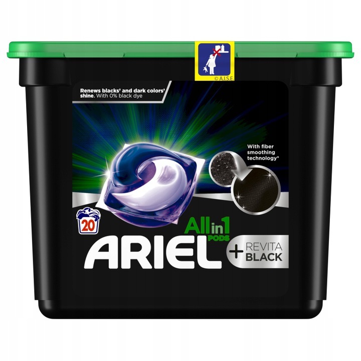 Detergent capsule, Ariel, All in 1, Revita black, 20 spalari