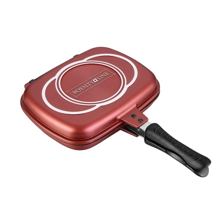 Tigaie dubla grill, Royalty Line, Aluminiu, Antiaderenta, 32 cm, Roz