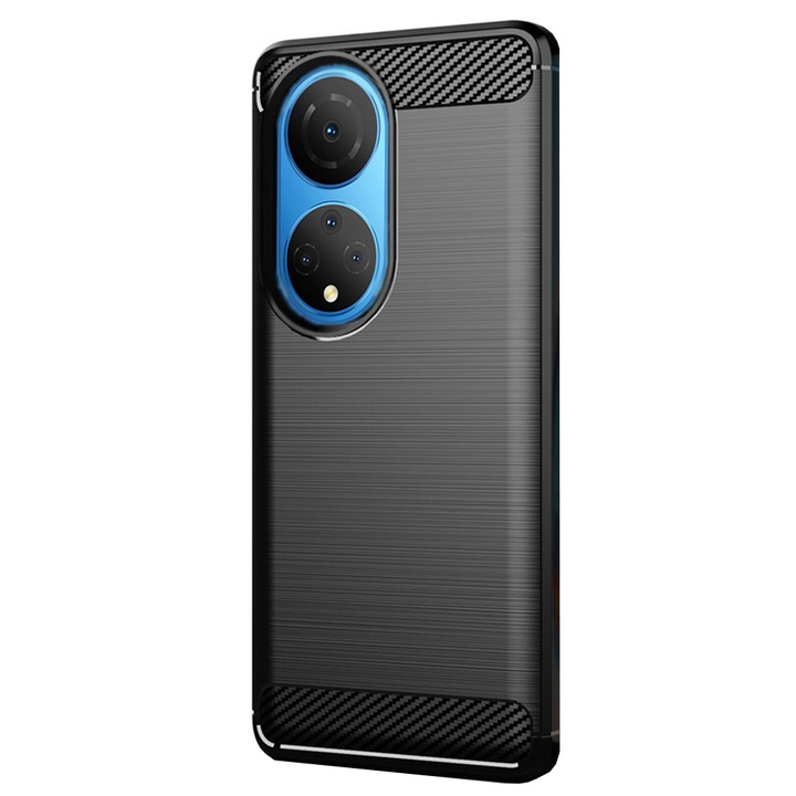 Калъф от въглеродни влакна, съвместим с Huawei Honor X7, гъвкав, HTPMAG Protect 421.21, черен
