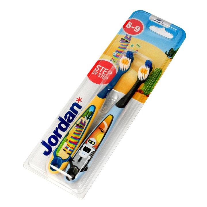 Set 2 periute de dinti Jordan pentru copii, 6-9 ani, Multicolor