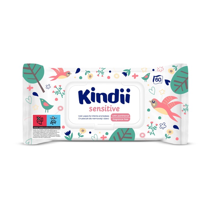Kindii Sensitive мокри кърпички за бебета и деца 60 бр
