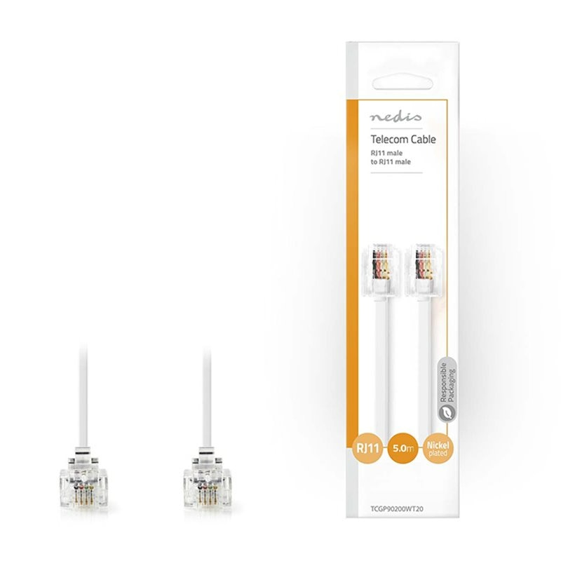 Cablu RJ11 tata/RJ11 tata, Nedis, PVC, 5 m, Alb - eMAG.ro