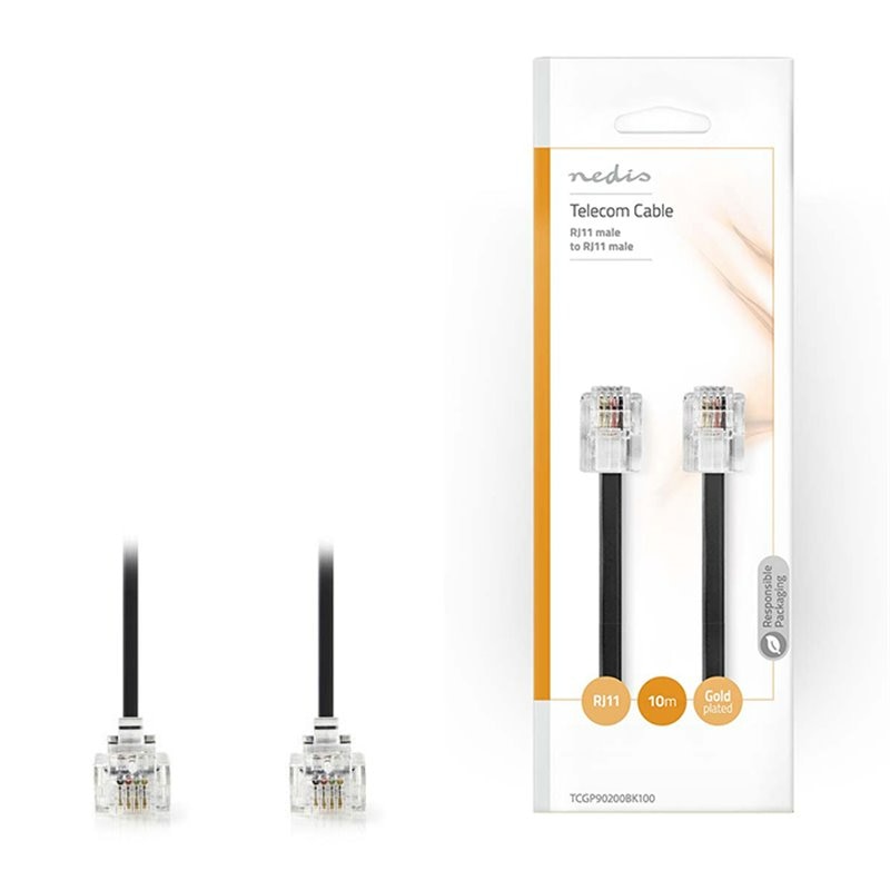 Cablu RJ11 tata/RJ11 tata, Nedis, PVC, 10 m, Negru - eMAG.ro