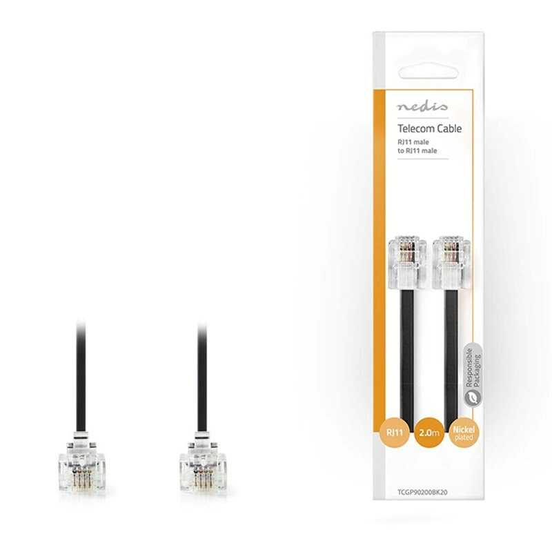 Cablu RJ11 tata/RJ11 tata, Nedis, PVC, 2 m, Negru - eMAG.ro
