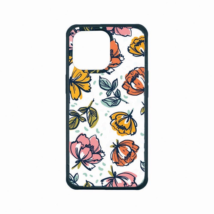 Husa Premium Antisoc Policarbonat/TPU, Compatibila cu Apple iPhone 13 Pro, Flowers - Pastel Colors, Rezistenta la socuri, Protectie Camera, AP 755