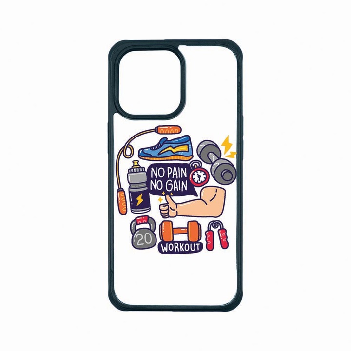 Husa Premium Antisoc Policarbonat/TPU, Compatibila cu Apple iPhone 13 Pro, No Pain No Gain, Rezistenta la socuri, Protectie Camera, AP 783