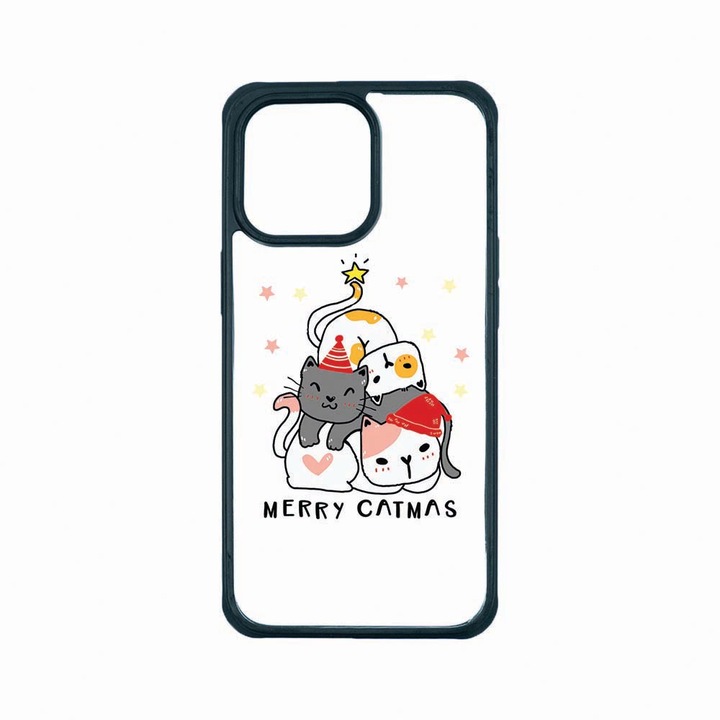 Husa Premium Antisoc Policarbonat/TPU, Compatibila cu Apple iPhone 13 Pro, Merry Catmas, Rezistenta la socuri, Protectie Camera, AP 878