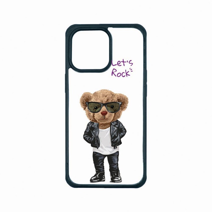 Husa Premium Antisoc Policarbonat/TPU, Compatibila Cu Apple iPhone 13 Pro, Let's Rock Teddy Bear, Rezistenta la socuri, Protectie Camera, AP 929