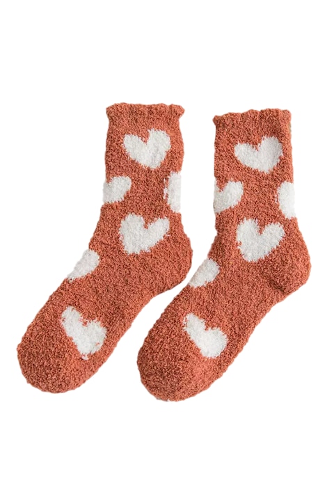 Sosete dama, calduroase, moi, cu imprimeu inimi mari, marime 36-42, portocalii, EFAYN