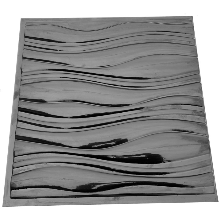 Matrita panou decorativ 3D, model Fluent, plastic ABS, negru, 50x50cm