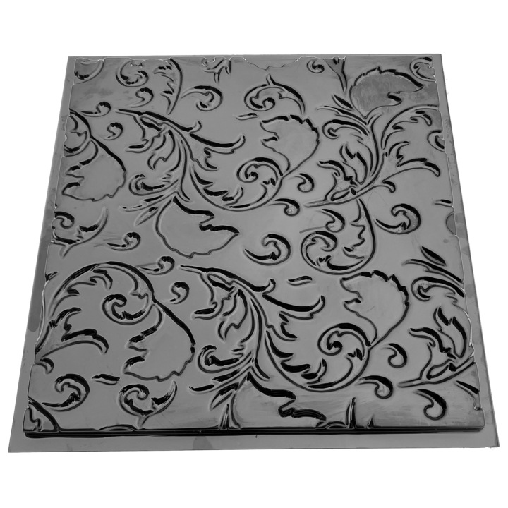 Matrita panou decorativ 3D, model Frunze, plastic ABS, negru, 50x50cm