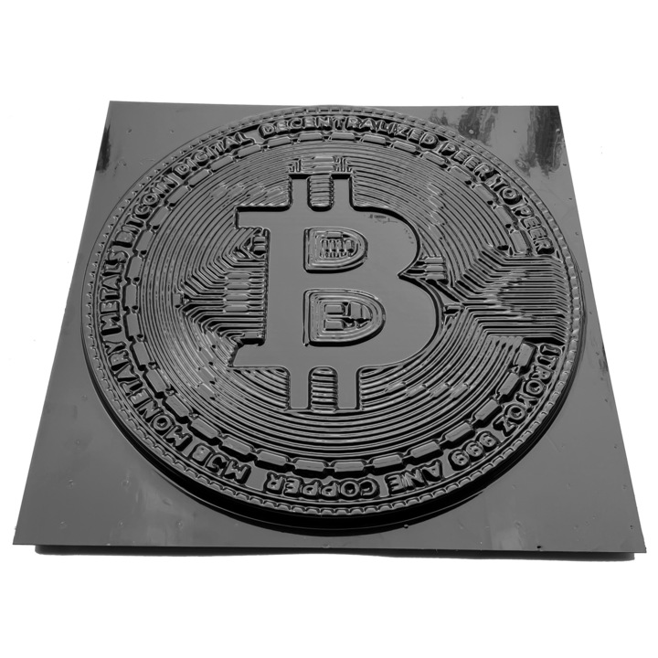 Matrita panou decorativ 3D, model Bitcoin, plastic ABS, negru, 50x50cm