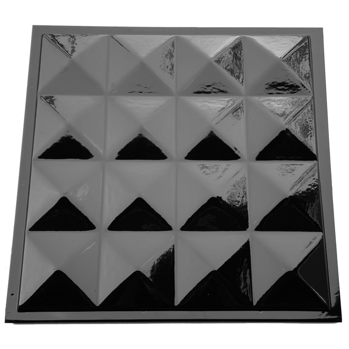Matrita panou decorativ 3D, model Mini Piramide, plastic ABS, negru, 50x50cm