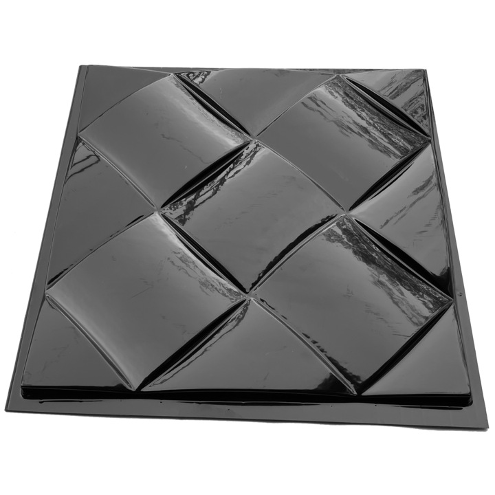 Matrita panou decorativ 3D, model Patrate Mari,, plastic ABS, negru, 50x50cm