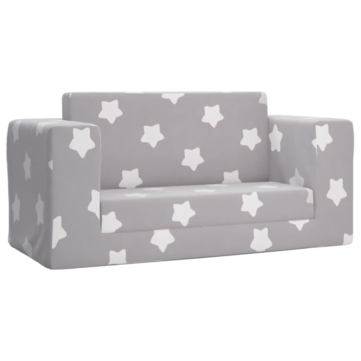 Детски диван-легло vidaXL, 2-местен, Светлосив, На звезди, Мек плюш, 84 x 38,5 x 37 см
