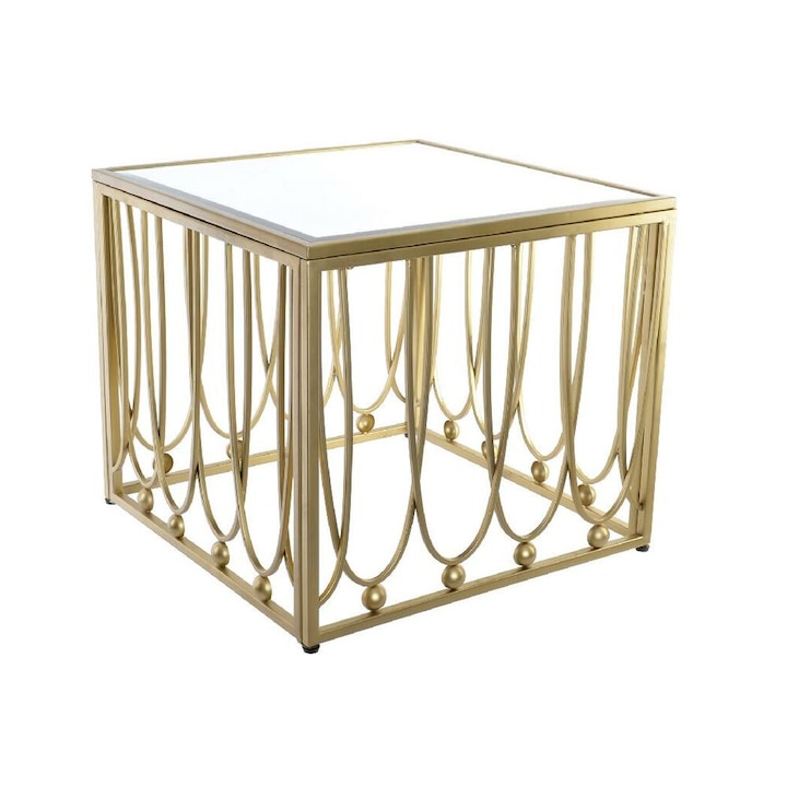 Помощна маса DKD Home Decor Огледало, Златен Метал, Дървен, MDF, 57 x 57 x 52 cm