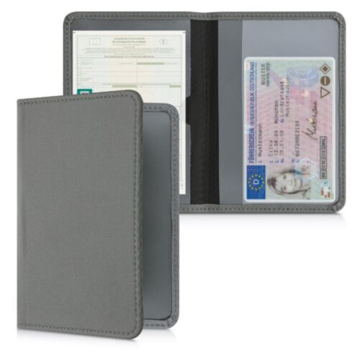 Калъф за документи на автомобил, Kwmobile, Сиво, Неопрен, 55381.155