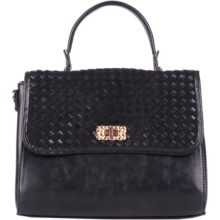 Geanta de umar pentru dama din piele eco impletita cu 2 tipuri de piele, Paula Rossi, AB-H1675BK Negru