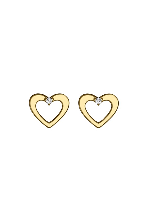 D Diamond, Cercei din aur de 14K in forma de inima cu 2 diamante, Auriu, G