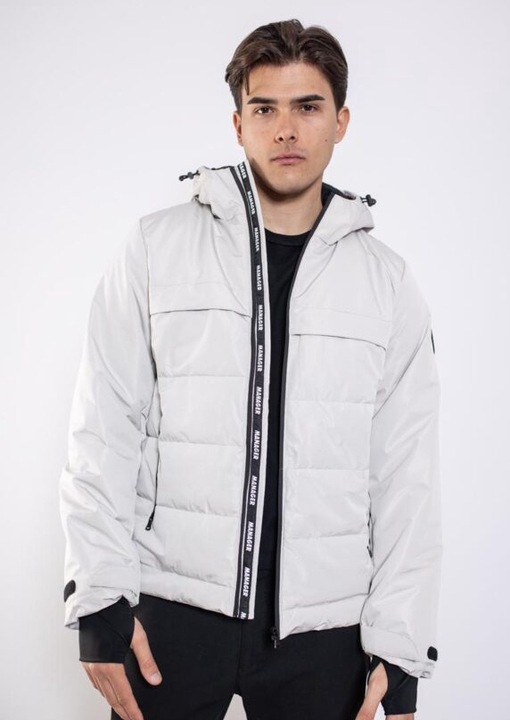 Jacheta cu puf si gluga John, Manager, Poliester, Ecru