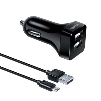 Incarcator auto + cablu microUSB iSound, 2xUSB, 2.4A, 1.2m, Negru Incarcator auto + cablu microUSB iSound, 2xUSB, 2.4A, 1.2m, Negru