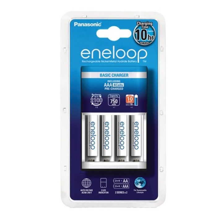 Panasonic eneloop akkutöltő (240v, időzítő, 4 x aa / aaa elem kompatibilis + 4db 750mah aaa elem ) fehér, K-KJ51MCC04E_AAA, gyártói csomagolás
