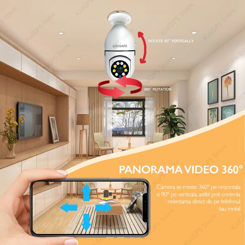 Camera Bec Camera de supraveghere tip bec WIFI Loosafe® 30HSL, 3MP, Full HD 2K, 4X ...