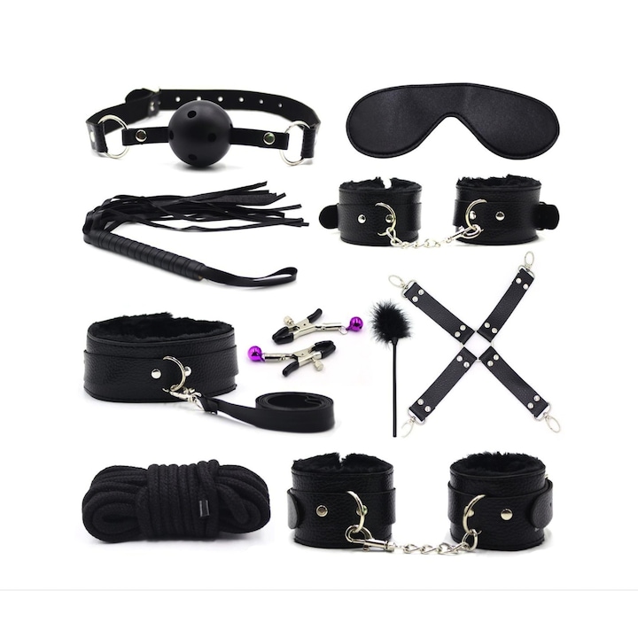 Комплект играчки за възрастни, EJANBO BDSM, 10 части, черен