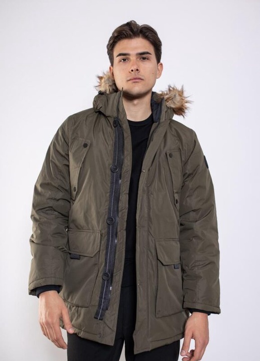 Geaca parka cu gluga detasabila Jeff, Manager, Poliester, Kaki