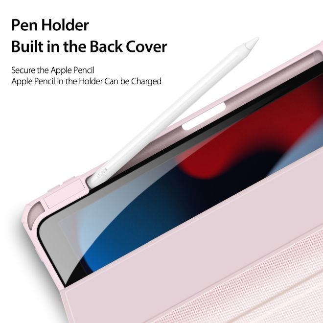 Husa premium pentru tableta iPAD 10 model 2022, 10.9 inch, Sigloo, interior de piele sintetica, cu suport Smart Pen, spatele din policarbonat transparent, rezistent la socuri, Pink