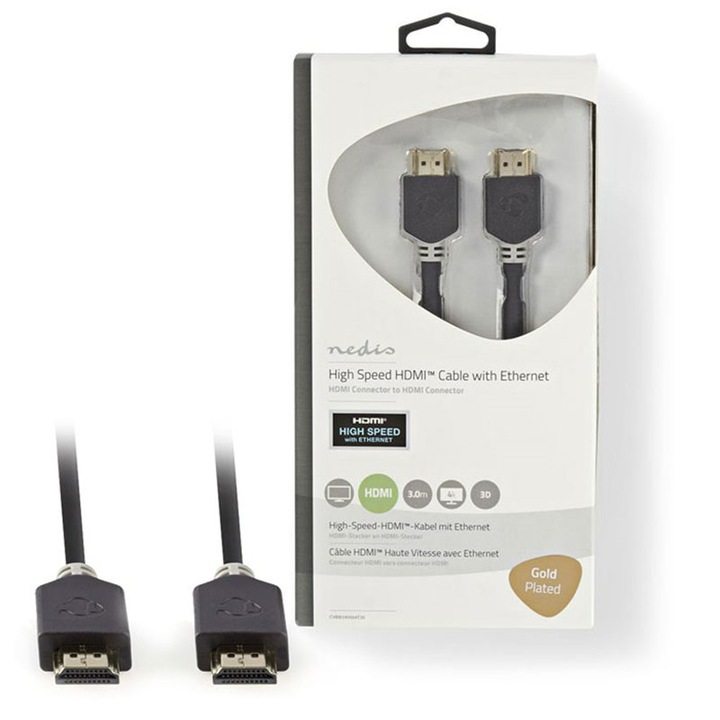HDMI кабел, Nedis, CVBW34000AT30, 2xHDMI, 3 м, Черен