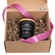Lumanare parfumata din soia cu inimioare mov, Apricus - Bubble Gum, ardere 25h, 160 g