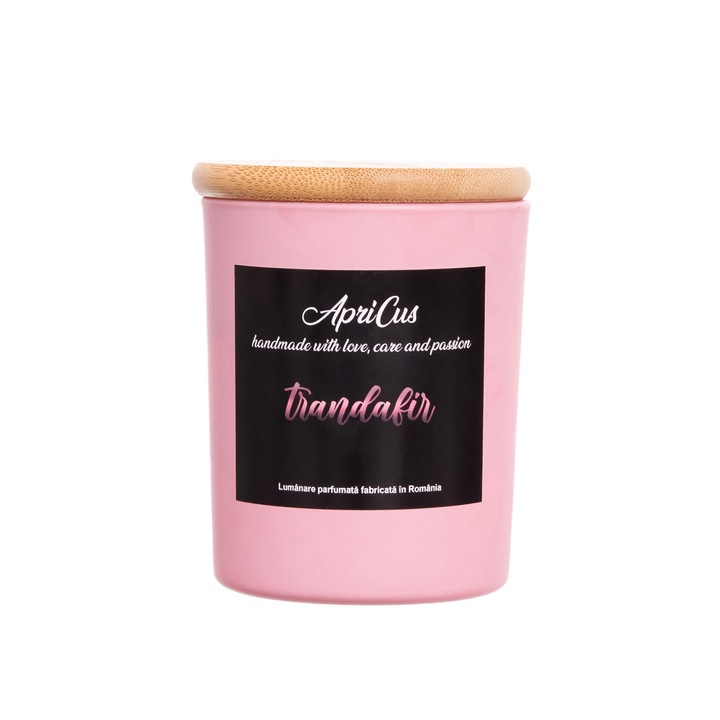 Lumanare parfumata din soia cu inimioare roz, Apricus - Trandafir, ardere 25h, 160 g