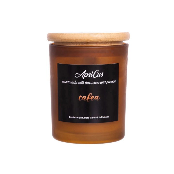 Lumanare parfumata din soia cu inimioare maro, Apricus - Cafea ardere 25h, 160 g