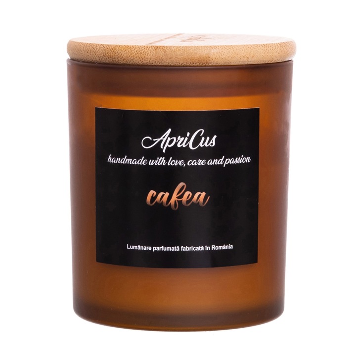 Lumanare parfumata din soia cu inimioare maro, Apricus - Cafea, ardere 40h, 260 g
