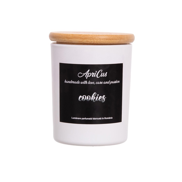 Lumanare parfumata din soia cu inimioare rosii, Apricus - Cookies ardere 25h, 160 g