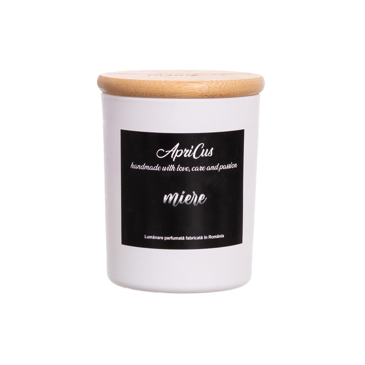 Lumanare parfumata din soia cu inimioare rosii, Apricus - Miere ardere 25h, 160 g