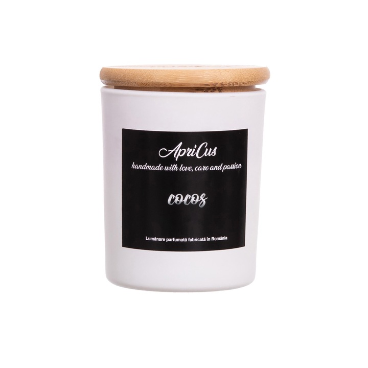 Lumanare parfumata din soia cu inimioare rosii, Apricus - Cocos ardere 25h, 160 g