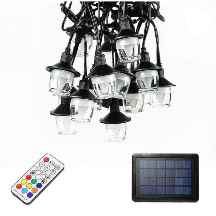 Ghirlanda LED cu alimentare solara 12 m/12 becuri cu telecomanda, F-13D, culoare calda