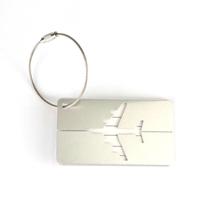 Етикет за багаж Feike, алуминиева сплав, правоъгълник, 7.5x4.5 см, сребро