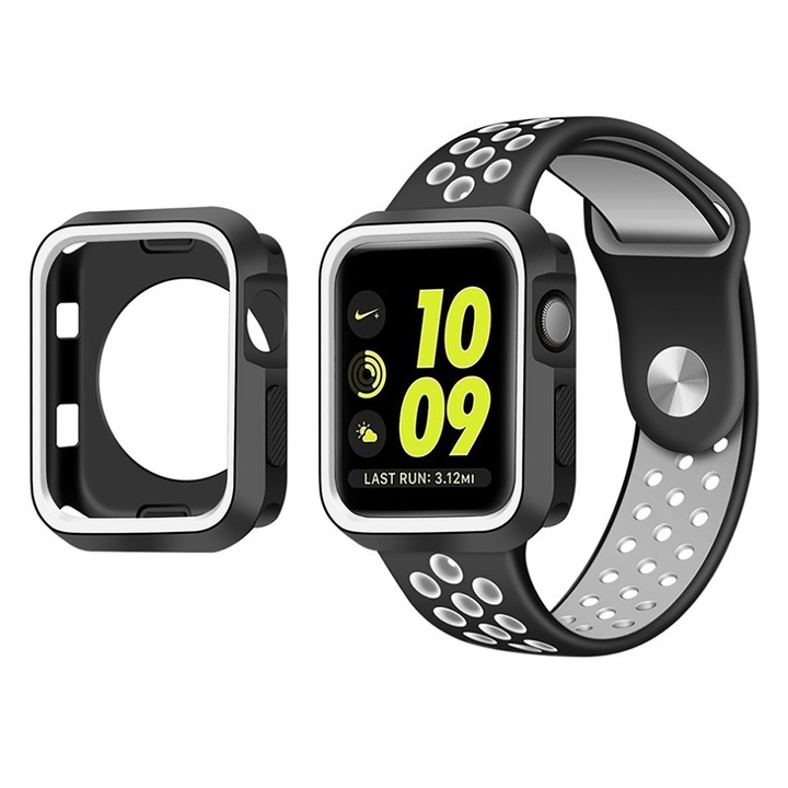 CASEY STUDIOS masszív tok, Apple Watch 3/2/1-hez – 42 mm, kemény anyag, ultravékony, teljes ütésálló védelem, fekete fehér