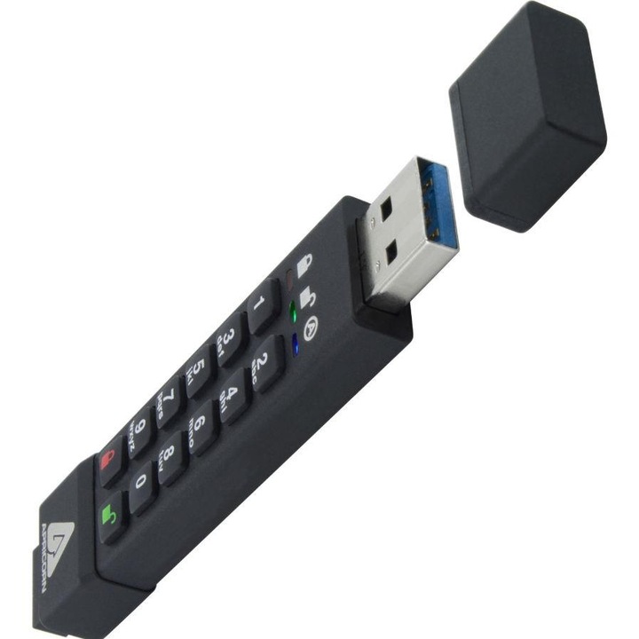 Stick USB Apricorn Aegis Secure Key 3z, 128 GB, USB 3.1 Negru